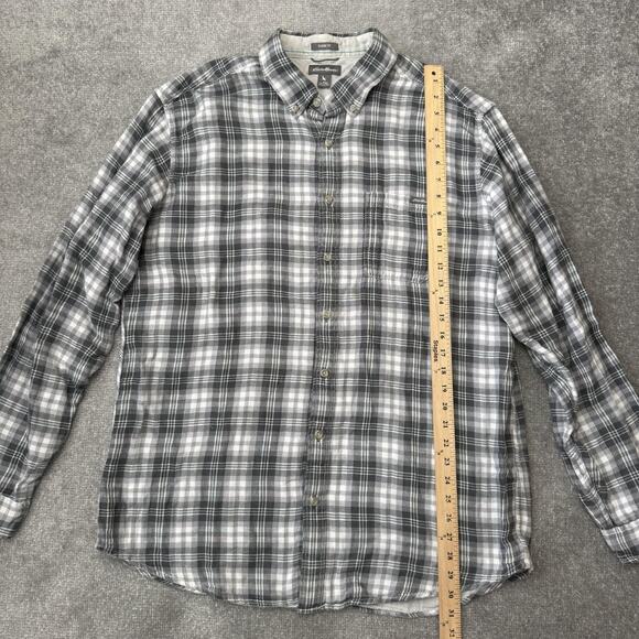 Eddie Bauer Shirt Mens Tall XL Gray Plaid Button Down Long Sleeve Classic Fit - Picture 6 of 7